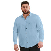 Sky blue cotton men's casual solid full-sleeve shirt on model